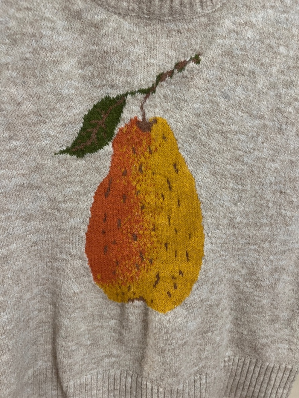 Cider Pear Sweater Vest Size Large Cozy Knit Fruit Graphic Neutral - Picture 5 of 12